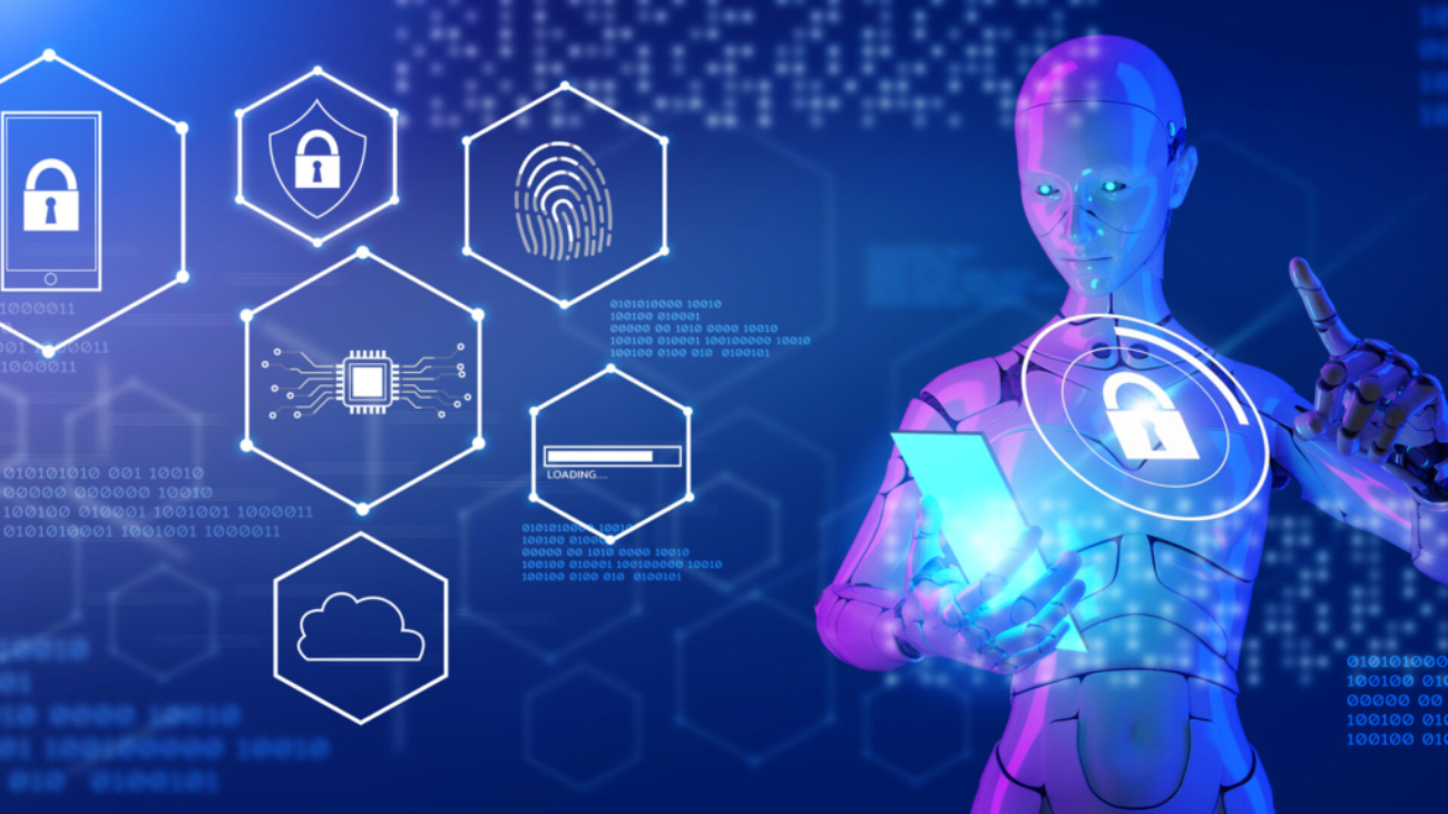 Cybersecurity, cybercrime,  internet scam, 3D robot digital network technology computer virus attack risk protection, identity privacy data hacking, AI artificial intelligence firewall