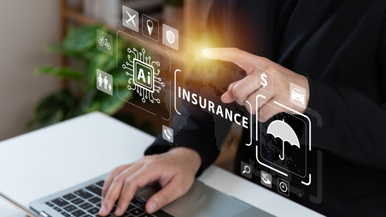 Businessman using laptop with AI tech auto insurance service concept, travel insurance data management, fast solve problem, service, digital transformation, protection, digital application.