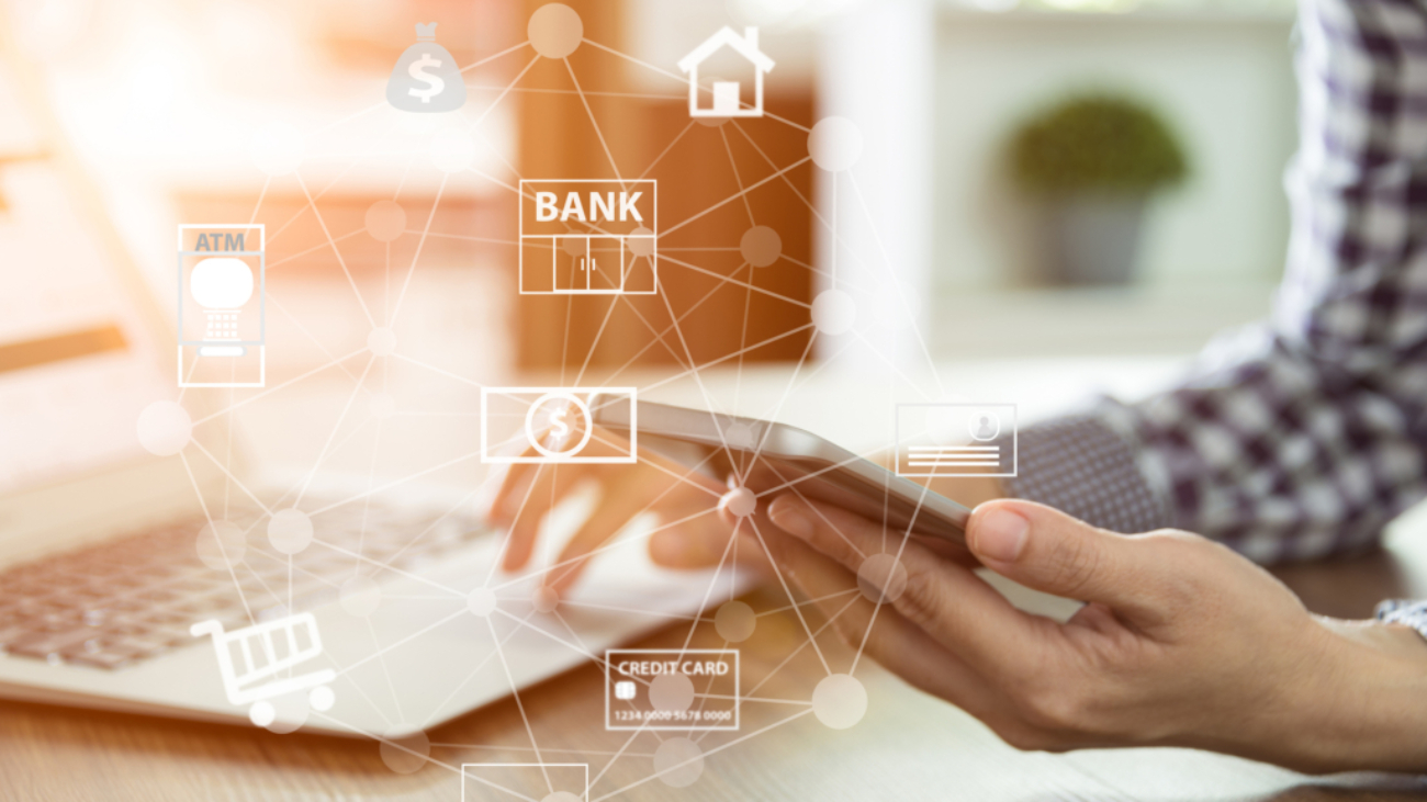 mobile banking network. business people using mobile phone with icon application online payment.